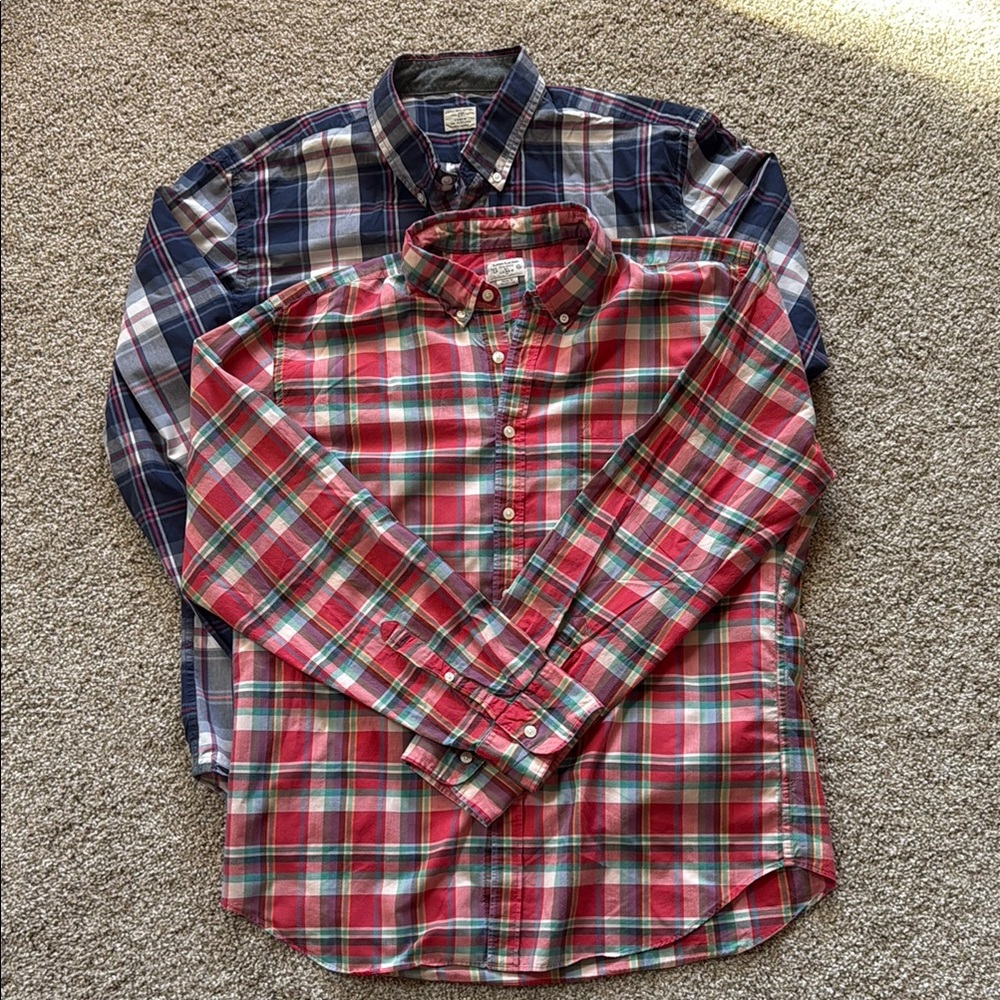 Two J.Crew Summer Plaid Long Sleeve XL Shirts